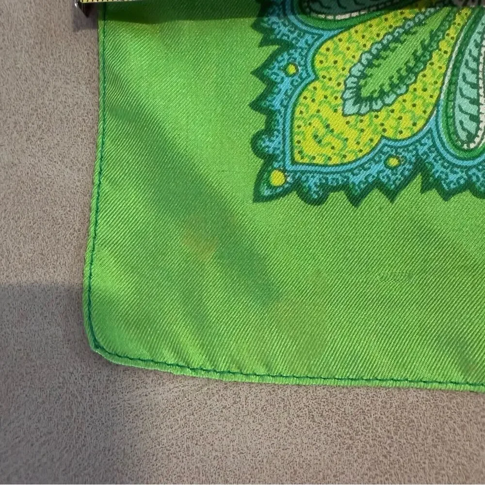 Vintage Green Paisley Square Scarf Boho Floral Hair Neck Head Wrap